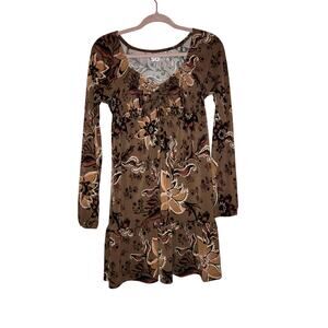 SO Floral Boho Brown Mini Dress Size Small
